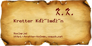 Kretter Kálmán névjegykártya